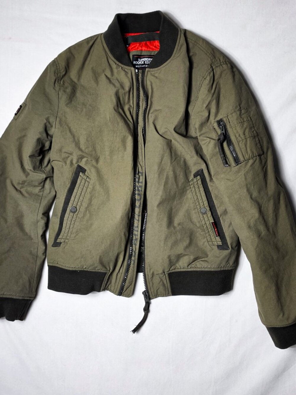 Large Superdry Air Corps Bomber Jacket Mens Olive Green Military Flight MA1 Rook - Picture 5 of 6